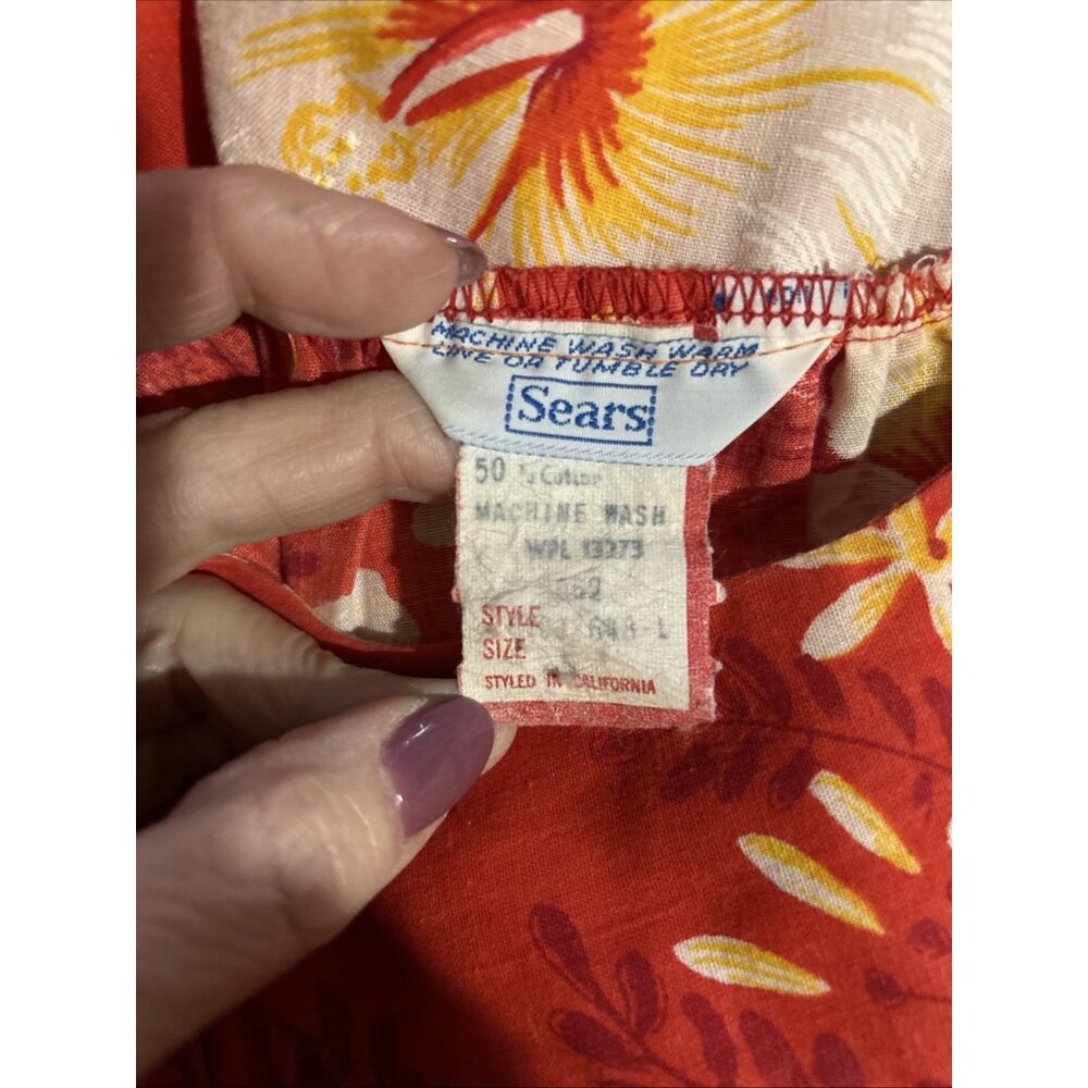 Vtg Sears Housecoat Red Floral 60s 70s Maxi Dress Mod Pockets Muumuu Hawaiian S - Picture 10 of 11